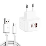 YSY-6087PD 20 W PD3.0 + QC3.0 Dual-Schnelllade-Reiseladegerät mit USB-auf-Micro-USB-Datenkabel, EU Plug, US Plug, UK Plug