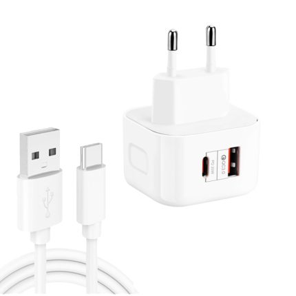 YSY-6087PD 20 W PD3.0 + QC3.0 Dual-Schnelllade-Reiseladegerät mit USB-auf-Typ-C-Datenkabel, EU Plug, US Plug, UK Plug