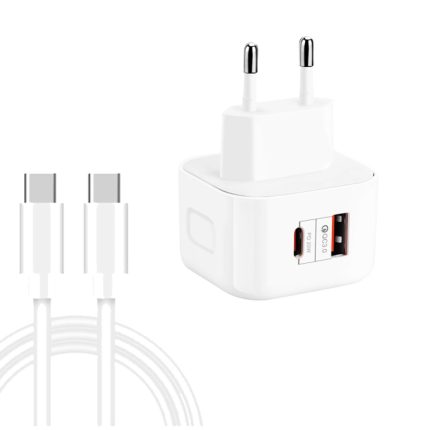 YSY-6087PD 20 W PD3.0 + QC3.0 Dual-Schnelllade-Reiseladegerät mit Typ-C-zu-Typ-C-Datenkabel, EU Plug, US Plug, UK Plug
