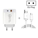 20 W PD Typ-C + QC 3.0 USB-Schnittstelle, Schnelllade-Reiseladegerät mit USB-auf-Micro-USB-Schnelllade-Datenkabel, EU Plug, US Plug, AU Plug