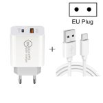 20 W PD Typ-C + QC 3.0 USB-Schnittstelle, Schnelllade-Reiseladegerät mit USB-zu-Typ-C-Schnellladedatenkabel, EU Plug, US Plug, AU Plug