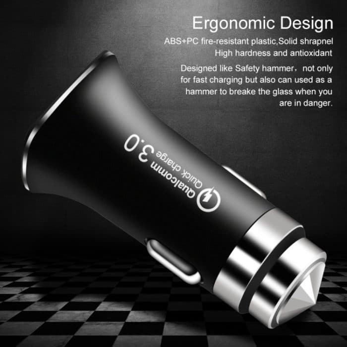 LZ-328 Sicherheitshammer Typ QC3.0 USB + USB-C / Typ-C Schnelllade-Autoladegerät – Bild 4