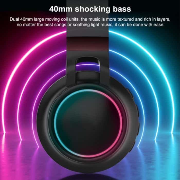 Bunte LED-Bluetooth 5.0-Kopfhörer, faltbar, kabellos, HiFi-Stereo-Headset mit Mikrofon, unterstützt TF-Karte / 3,5 mm AUX – Bild 4