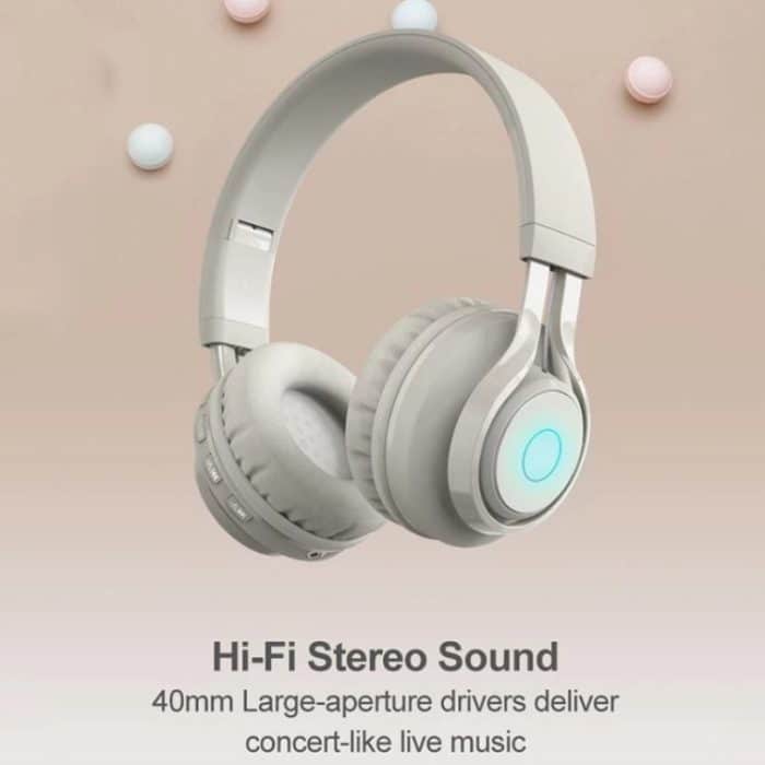 BT06C Süßes kabelloses Bluetooth 5.0-Headset für Kinder mit Mikrofon-LED-Lichtunterstützung, Aux-Eingang – Bild 5