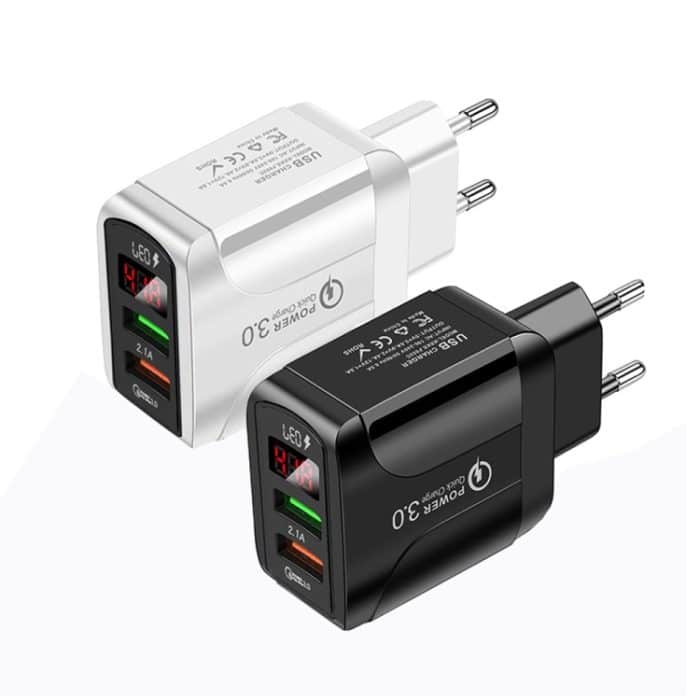 F002C QC3.0 USB + USB 2.0 Schnellladegerät mit LED-Digitalanzeige für Mobiltelefone und Tablets, EU-Stecker, EU Plug – Bild 2