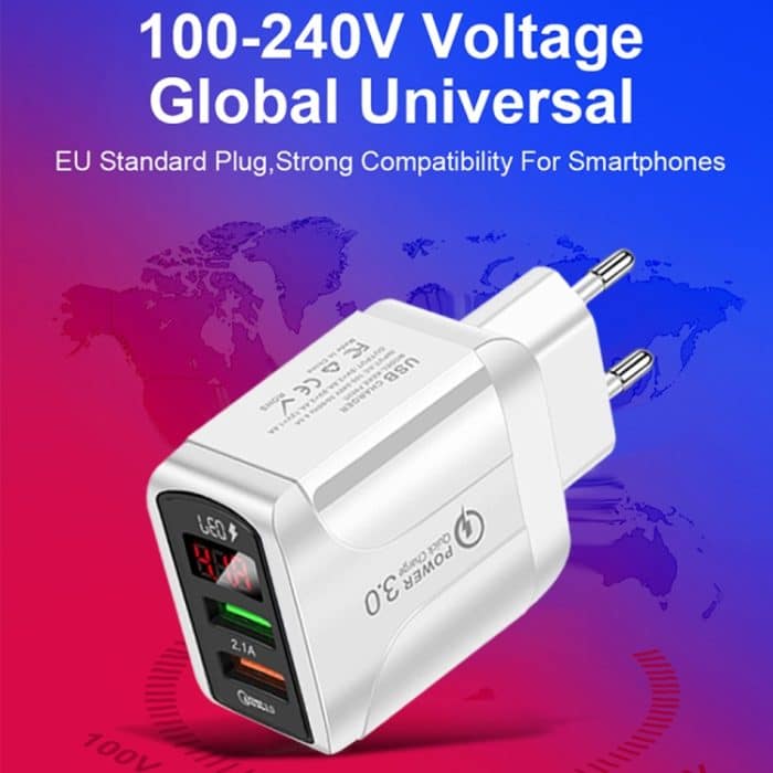 F002C QC3.0 USB + USB 2.0 Schnellladegerät mit LED-Digitalanzeige für Mobiltelefone und Tablets, EU-Stecker, EU Plug – Bild 7