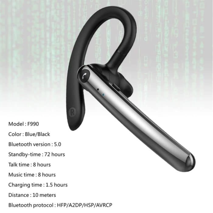 F990 Geräuschunterdrückung, 180 Grad frei drehbarer Haken, Bluetooth 5.0-Ohrhörer, kabelloser Freisprech-Business-Stereo-Kopfhörer mit Mikrofon – Bild 7