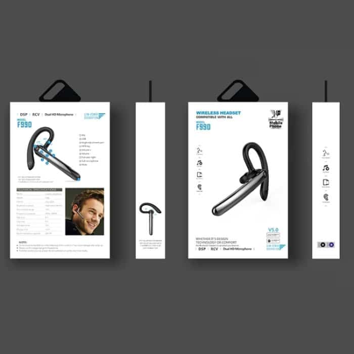 F990 Geräuschunterdrückung, 180 Grad frei drehbarer Haken, Bluetooth 5.0-Ohrhörer, kabelloser Freisprech-Business-Stereo-Kopfhörer mit Mikrofon – Bild 8