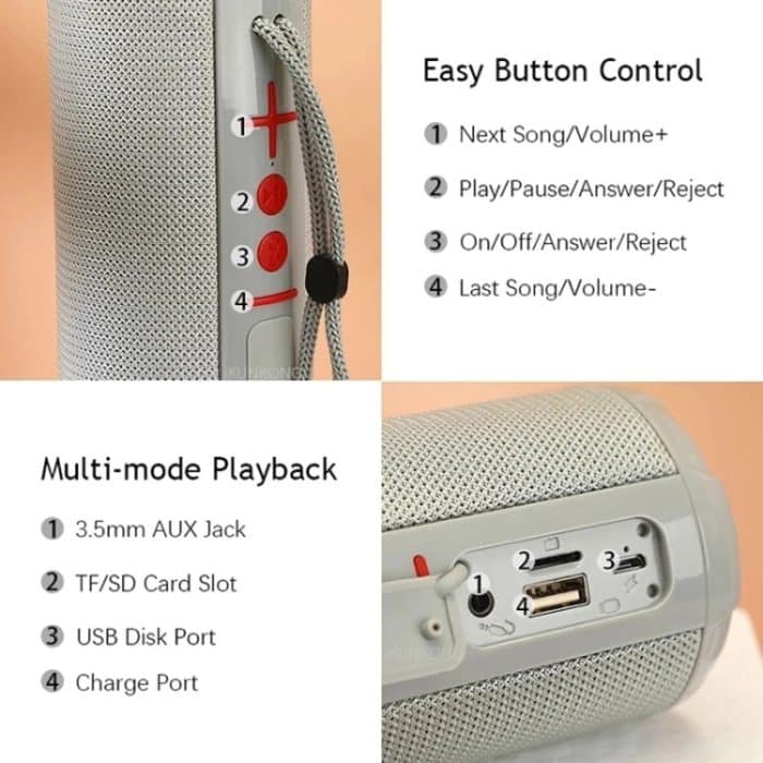 T&G TG621 Tragbarer wasserdichter 3D-Stereo-Wireless-Lautsprecher, unterstützt FM-Radio/TWS/TF-Karte – Bild 8