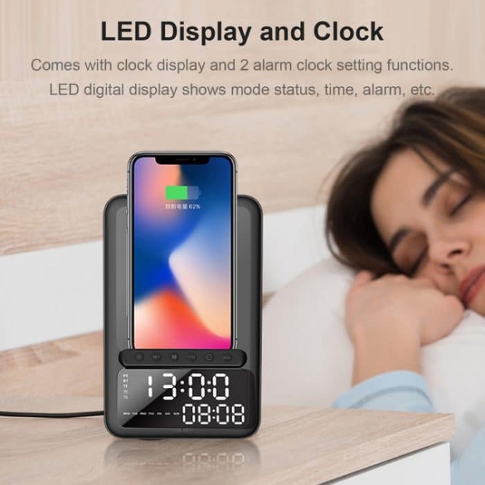 AEC BT512 Multifunktionaler Bluetooth-Lautsprecher 10W drahtloser Ladegerät LED-Desktop-elektronischer Wecker – Bild 4