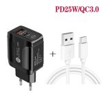 PD25W USB-C / Typ-C + QC3.0 USB-Schnellladegerät mit zwei Anschlüssen und USB-zu-Typ-C-Datenkabel, EU-Stecker, EU Plug + USB to Type-C Cable – Bild 3
