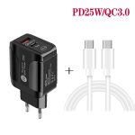 PD25W USB-C / Typ-C + QC3.0 USB-Schnellladegerät mit zwei Anschlüssen und USB-C-zu-USB-C-Datenkabel, EU-Stecker, EU Plug + USB-C to USB-C Cable – Bild 3