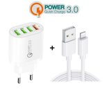 QC-04 QC3.0 + 3 x USB2.0-Multiport-Ladegerät mit 3A USB-auf-8-Pin-Datenkabel, EU-Stecker, EU Plug + 8 Pin Cable – Bild 3