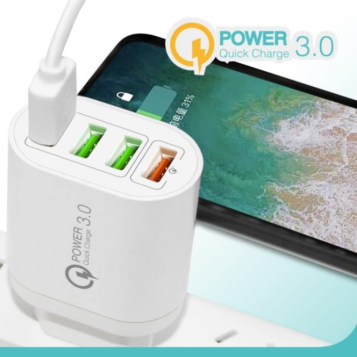 QC-04 QC3.0 + 3 x USB2.0-Multiport-Ladegerät mit 3A USB-auf-8-Pin-Datenkabel, EU-Stecker, EU Plug + 8 Pin Cable – Bild 5