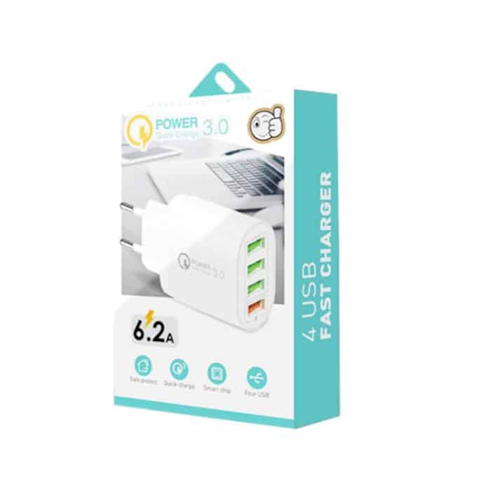 QC-04 QC3.0 + 3 x USB2.0-Multiport-Ladegerät mit 3A USB-auf-8-Pin-Datenkabel, EU-Stecker, EU Plug + 8 Pin Cable – Bild 7