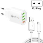 QC-04 QC3.0 + 3 x USB2.0-Multiport-Ladegerät mit 3A USB-auf-Micro-USB-Datenkabel, EU-Stecker, EU Plug + Micro USB Cable