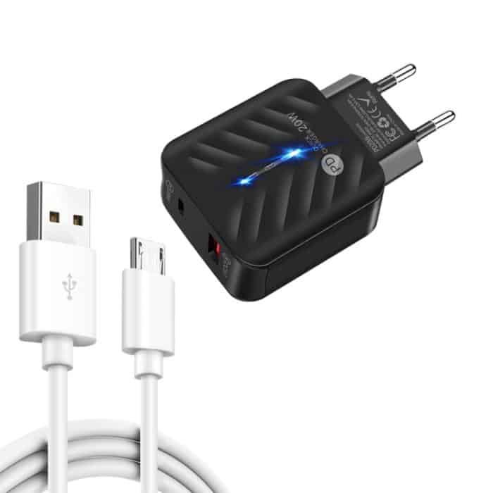 SYA001722101A.jpg PD03 20W PD3.0 + QC3.0 USB-Ladegerät mit USB-auf-Micro-USB-Datenkabel, EU-Stecker, EU Plug + USB to Micro USB Cable – Bild 1