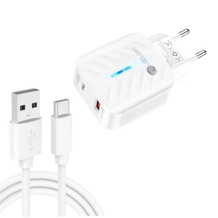 SYA001722601B.jpg PD03 20W PD3.0 + QC3.0 USB-Ladegerät mit USB-auf-Typ-C-Datenkabel, EU-Stecker, EU Plug, EU Plug + USB to Type-C Cable – Bild 1