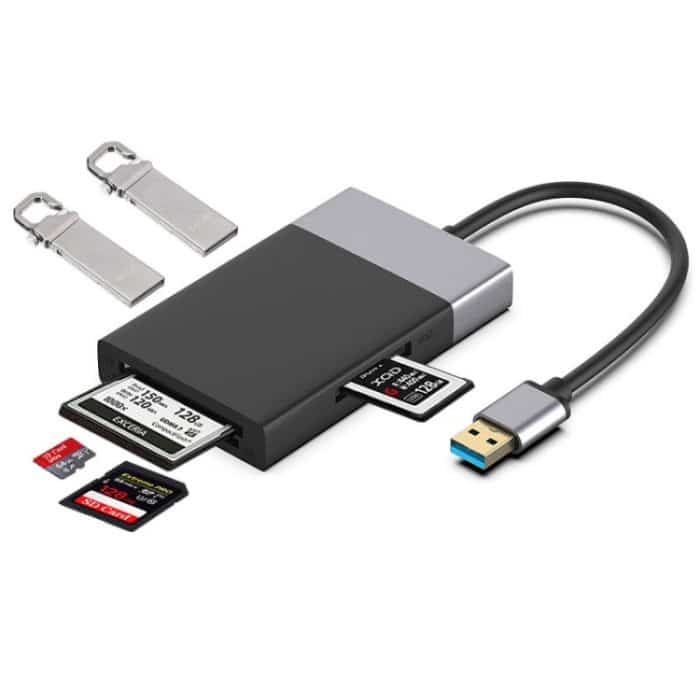 SYA0017241.jpg 6-in-1 USB 3.0 zu USB3.0 x 2 + CF-Karte + TF-Karte + SD-Karte + XQD-Karten-Hub-Adapter – Bild 1