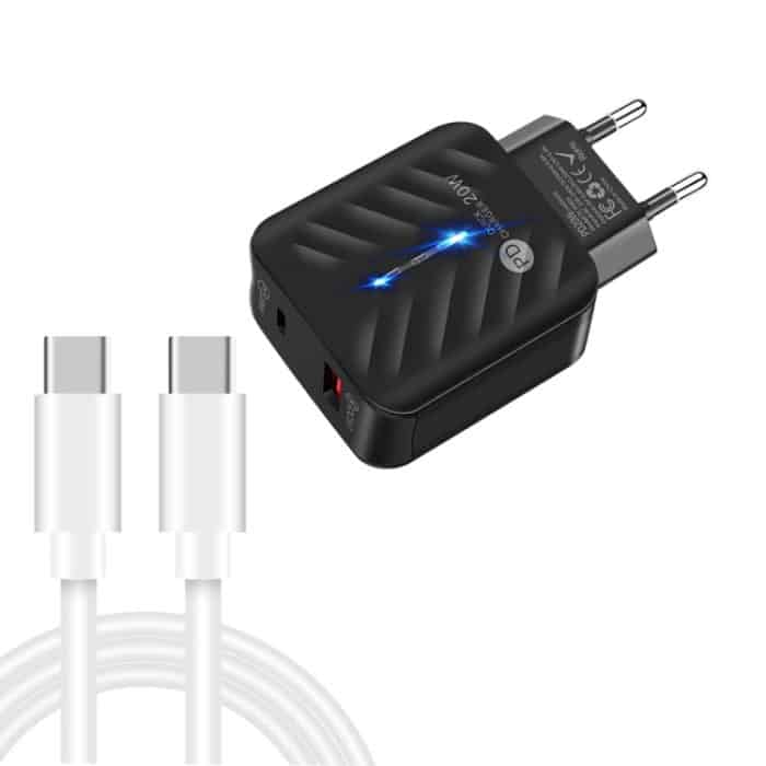 PD03 20W PD3.0 + QC3.0 USB-Ladegerät mit Typ-C-zu-Typ-C-Datenkabel, EU-Stecker, EU Plug + Type-C to Type-C Cable – Bild 1