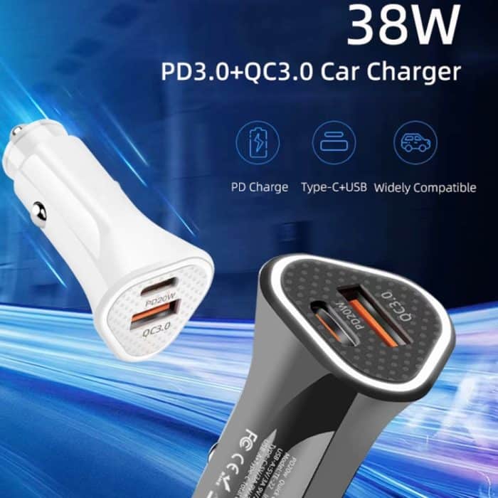 TE-P23 38W PD 20W USB-C / Typ-C + QC3.0 USB-Dreieck-Autoladegerät + USB-auf-8-Pin-Datenkabel, Länge: 1 m, with 8 Pin Cable – Bild 6