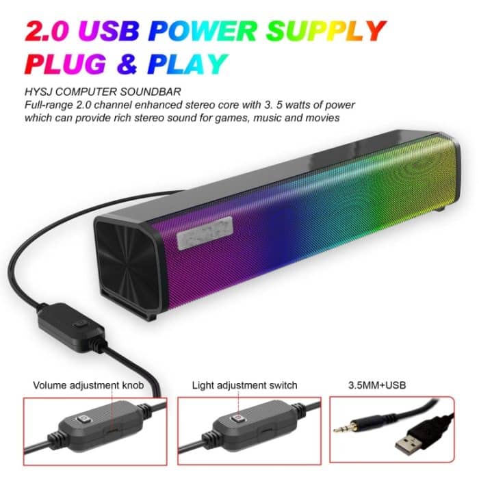 Q9 10W USB Soundbar Home Theater PC Surround Sound Box Kabelgebundener Computerlautsprecher mit RGB Light – Bild 5