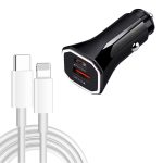 TE-P22 38W PD USB-C / Typ-C + QC3.0 USB-Autoladegerät mit 1 m USB-C/Typ-C auf 8-poligem Datenkabel, with USB-C / Type-C to 8 Pin Cable