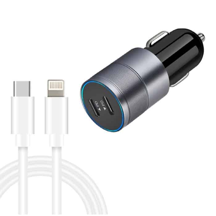 SYA001852501A.jpg Dual PD 3.0 40 W USB-C/Typ-C-Autoladegerät mit 1 m USB-C/Typ-C auf 8-poligem Datenkabel, with USB-C / Type-C to 8 Pin Cable – Bild 1