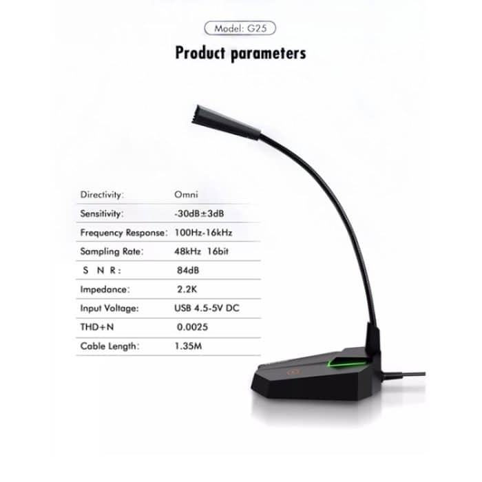 Yanmai G25 USB Hochempfindlich -Mikrofon RGB Gaming Schwierigkeitstabelle Mikrofon – Bild 3