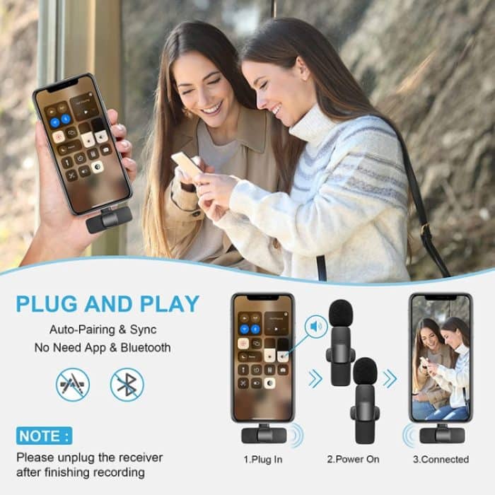 K9 2 in 1 Wireless Clip-on Auto Noise Cancelling Live Mini-Mikrofon, Anschluss: Typ-C – Bild 4