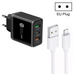 45 W PD25W + 2 x QC3.0 USB-Multi-Port-Ladegerät mit USB-auf-8-Pin-Kabel, EU-Stecker, EU Plug + USB to 8 Pin Cable