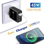 45 W PD25W + 2 x QC3.0 USB-Multi-Port-Ladegerät mit USB-auf-8-Pin-Kabel, EU-Stecker, EU Plug + USB to 8 Pin Cable – Bild 3