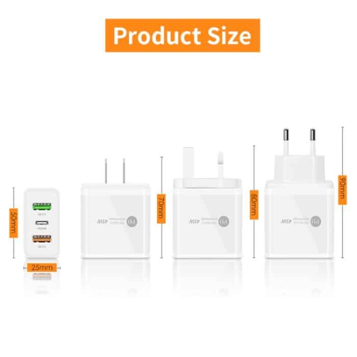 45 W PD25W + 2 x QC3.0 USB-Multi-Port-Ladegerät mit USB-auf-8-Pin-Kabel, EU-Stecker, EU Plug + USB to 8 Pin Cable – Bild 6