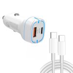 38 W PD20W + QC3.0 USB-Autoladegerät mit Typ-C-zu-Typ-C-Datenkabel, Länge: 1 m, Type-C to Type-C Cable (White), Type-C to Type-C Cable (Black)