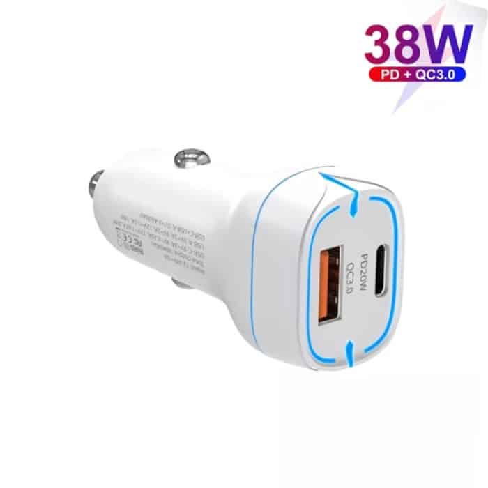 38 W PD20W + QC3.0 USB-Autoladegerät mit USB-auf-Typ-C-Datenkabel, Länge: 1 m, USB to Type-C Cable (White), USB to Type-C Cable (Black) – Bild 8