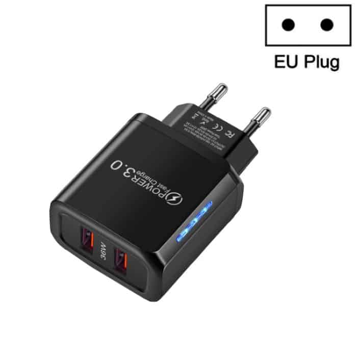 36 W Dual Port QC3.0 USB Handy-Ladegerät Dual 18 W Ausgang, EU-Stecker, EU Plug – Bild 1