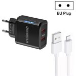 36-W-Dual-Port-QC3.0-USB-Ladegerät mit 3-A-USB-auf-8-Pin-Datenkabel, EU-Stecker, EU Plug + USB to 8 Pin Cable