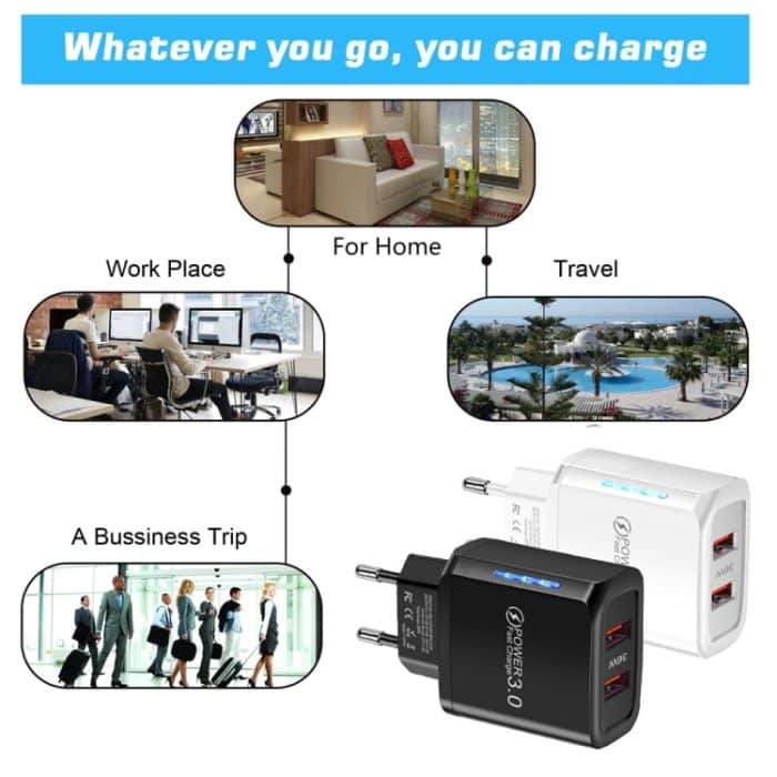 36-W-Dual-Port-QC3.0-USB-Ladegerät mit 3-A-USB-auf-8-Pin-Datenkabel, EU-Stecker, EU Plug + USB to 8 Pin Cable – Bild 5