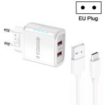36-W-Dual-Port-QC3.0-USB-Ladegerät mit 3-A-USB-zu-Typ-C-Datenkabel, EU-Stecker, EU Plug + USB to Type-C Cable