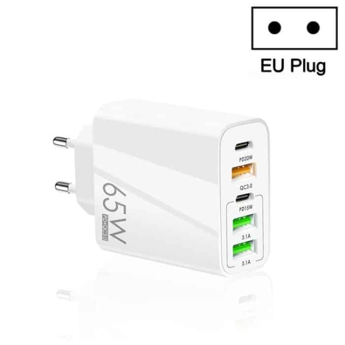 65 W Dual PD Typ-C + 3 x USB Multi-Port-Ladegerät für Telefon und Tablet-PC, EU-Stecker, EU Plug – Bild 1