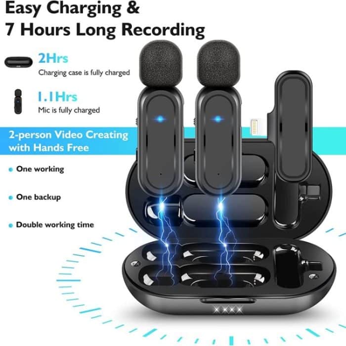 One by Two Kabelloses Lavalier-Mikrofon, kabelloses Rauschunterdrückungsmikrofon mit Ladeetui, Anschluss: 8-polig – Bild 2