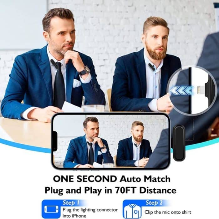 One by Two Kabelloses Lavalier-Mikrofon, kabelloses Rauschunterdrückungsmikrofon mit Ladeetui, Anschluss: 8-polig – Bild 3