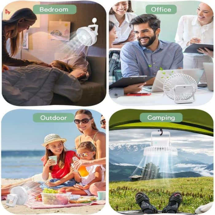 Multifunktionaler LED-wiederaufladbarer tragbarer Zelt-Camping-Ventilator für den Außenbereich, Black, White – Bild 7