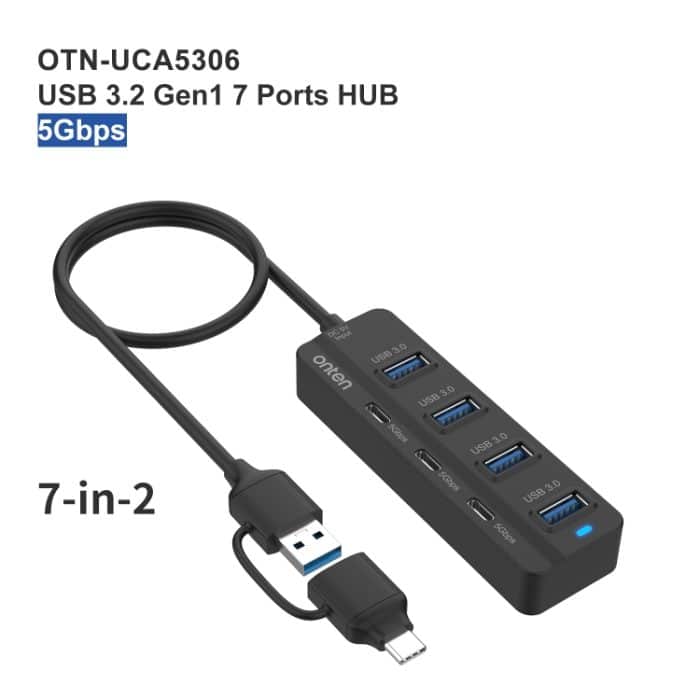 Onten UCA5306 7 in 2 USB3.0 + Typ-C 7-Ports HUB-Dockingstation unterstützt OTG-Funktion – Bild 2