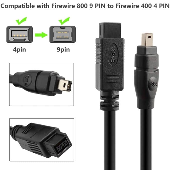 JUNSUNMAY FireWire High Speed Premium DV 800 9-poliger Stecker auf FireWire 400 4-poliger IEEE 1394-Stecker, 1.8m, 3m, 4.5m – Bild 2