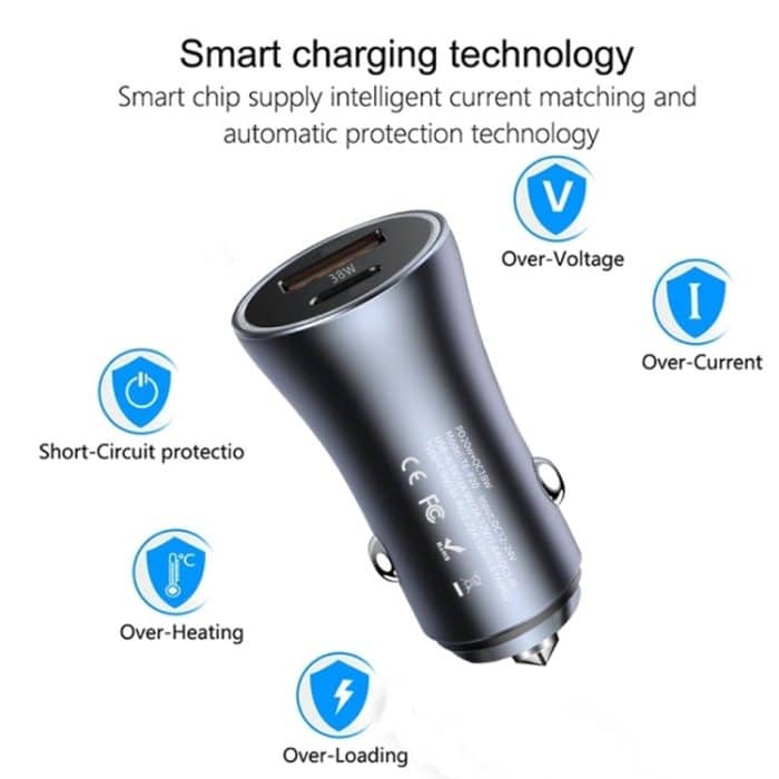 P20 38 W PD3.0 20 W + QC3.0 USB-Sicherheitshammer-Autoladegerät, P20, P20 (Black), P20 (Blue), P20 (Red) – Bild 6