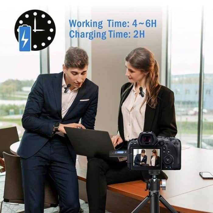 Drahtloses Lavalier-Mikrofon mit Rauschunterdrückung für Telefon/Kamera/Laptop/MacBook mit 3,5-mm-Empfänger, One by One, One by Two – Bild 2