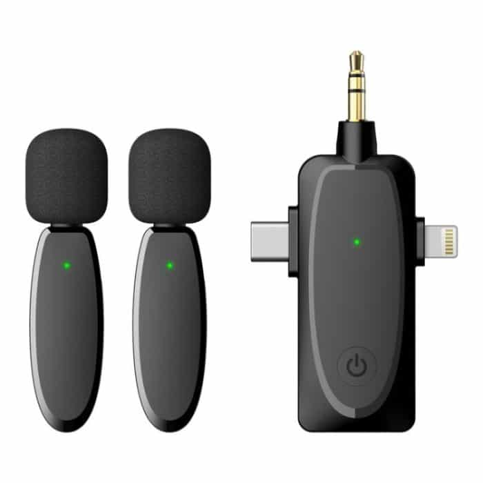 SYA002244301.jpg 3-in-1-Mini-Wireless-Lavalier-Mikrofone für iPhone/Android/Kamera mit Rauschunterdrückungsfunktion, One by Two – Bild 1