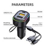 K5 mit 3-in-1-Ladekabel, Dual-USB + 1 Typ-C PD-Telefon-Schnellladeadapter, Autoladegerät – Bild 5