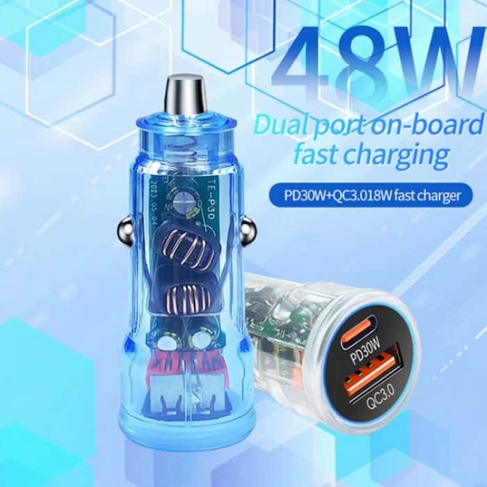 P35 48W PD30W+QC3.0 18W USB Transparentes Auto-Schnellladen, P35 (Transparent), P35 (Transparent Blue) – Bild 2